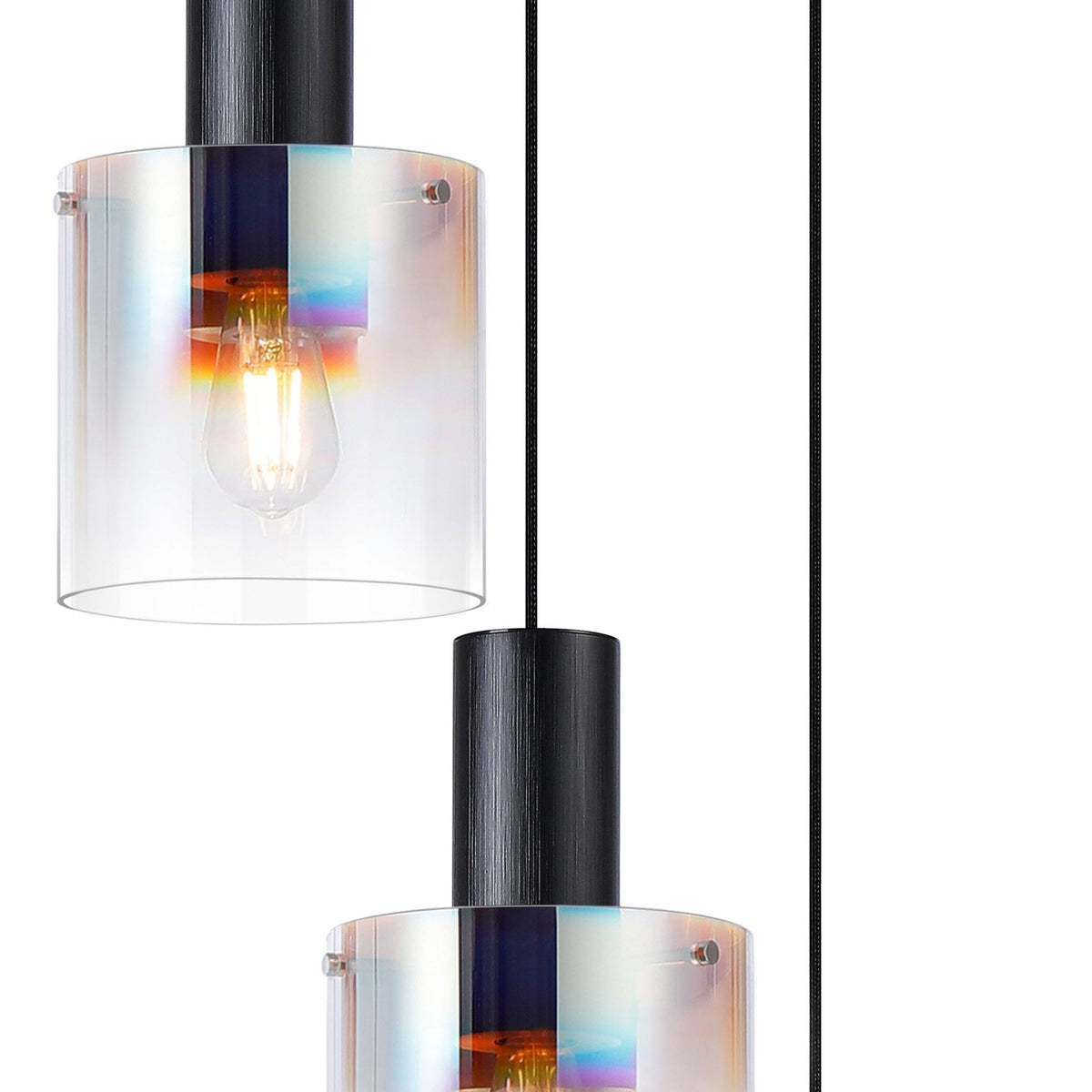Belstone Triple Round Pendant in Black & Chrome with Iridescent Fade Glass
