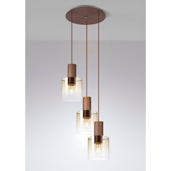 Belstone Triple Round Pendant in Mocha with Amber Fade Glass
