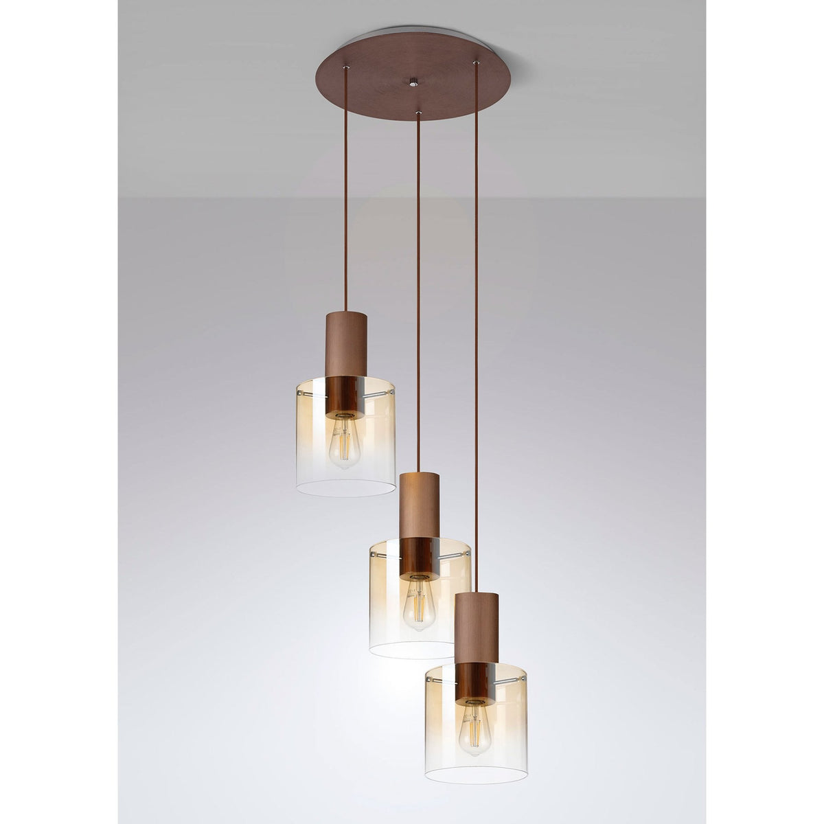 Belstone Triple Round Pendant in Mocha with Amber Fade Glass