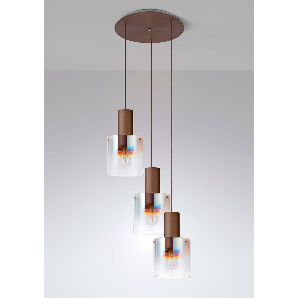 Belstone Triple Round Pendant in Mocha with Iridescent Fade Glass
