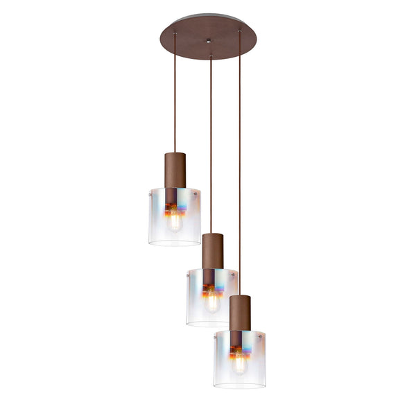 Belstone Triple Round Pendant in Mocha with Iridescent Fade Glass