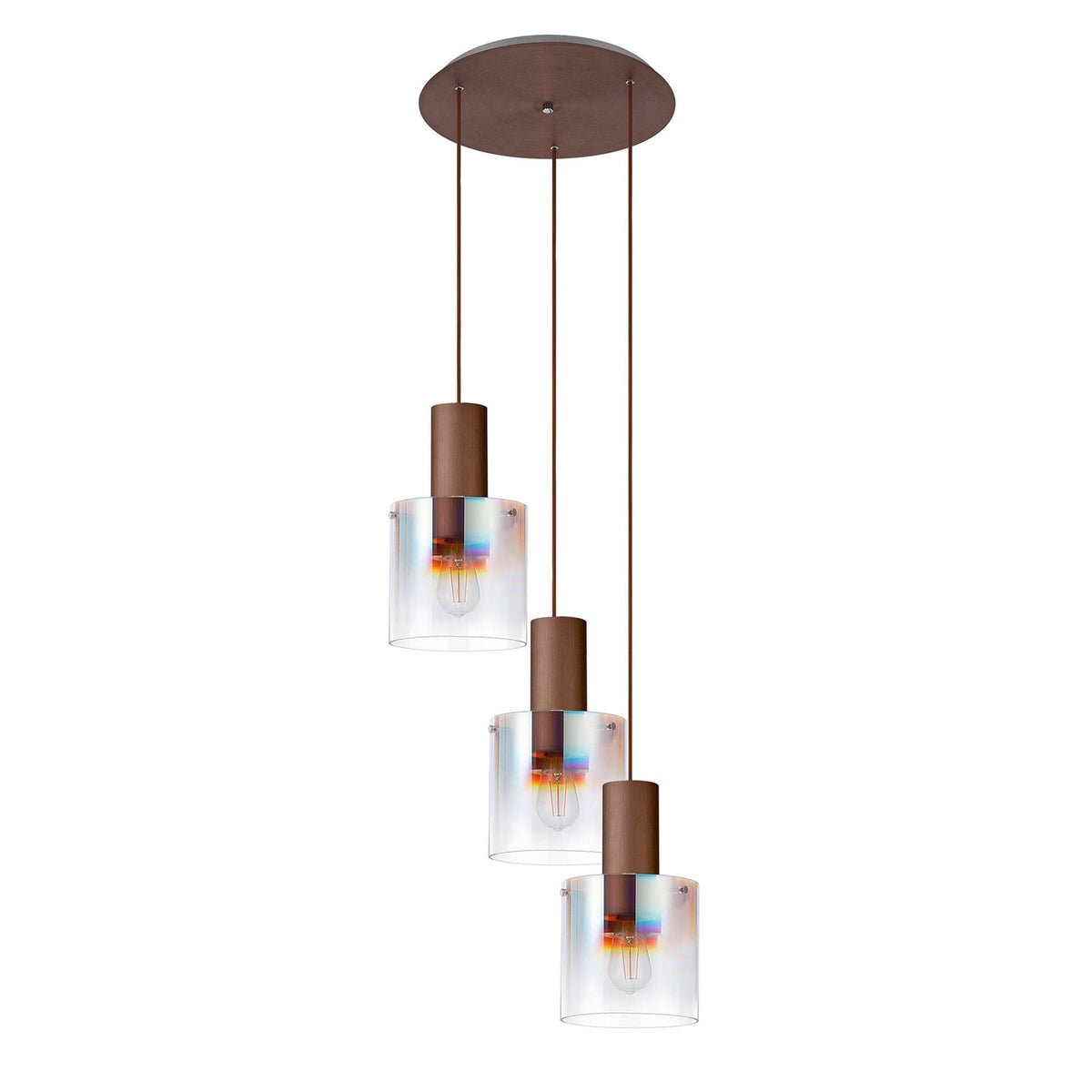 Belstone Triple Round Pendant in Mocha with Iridescent Fade Glass
