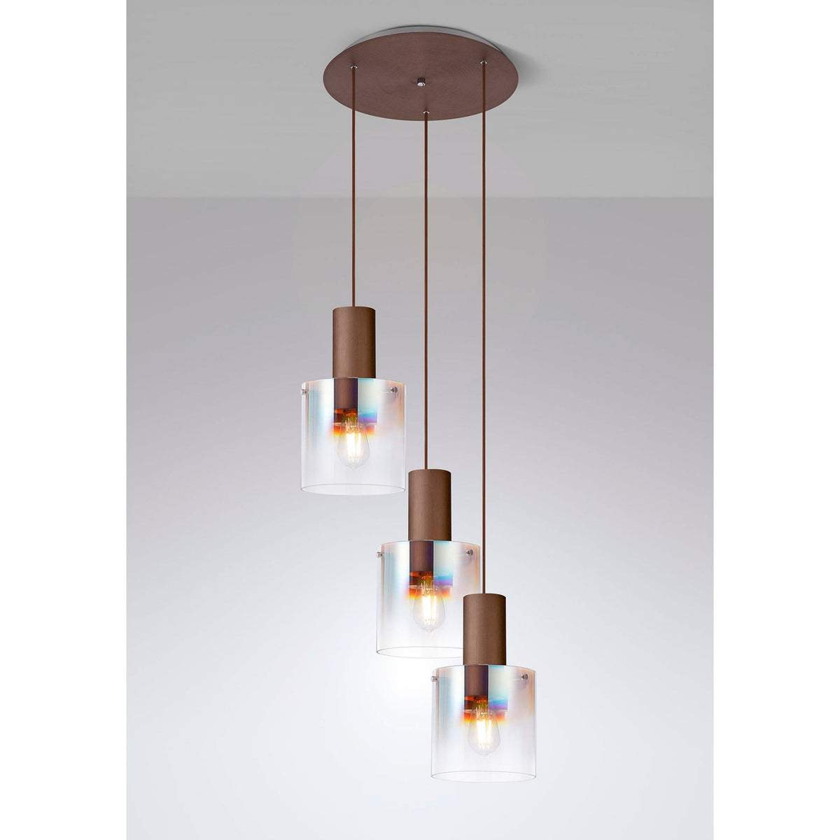 Belstone Triple Round Pendant in Mocha with Iridescent Fade Glass