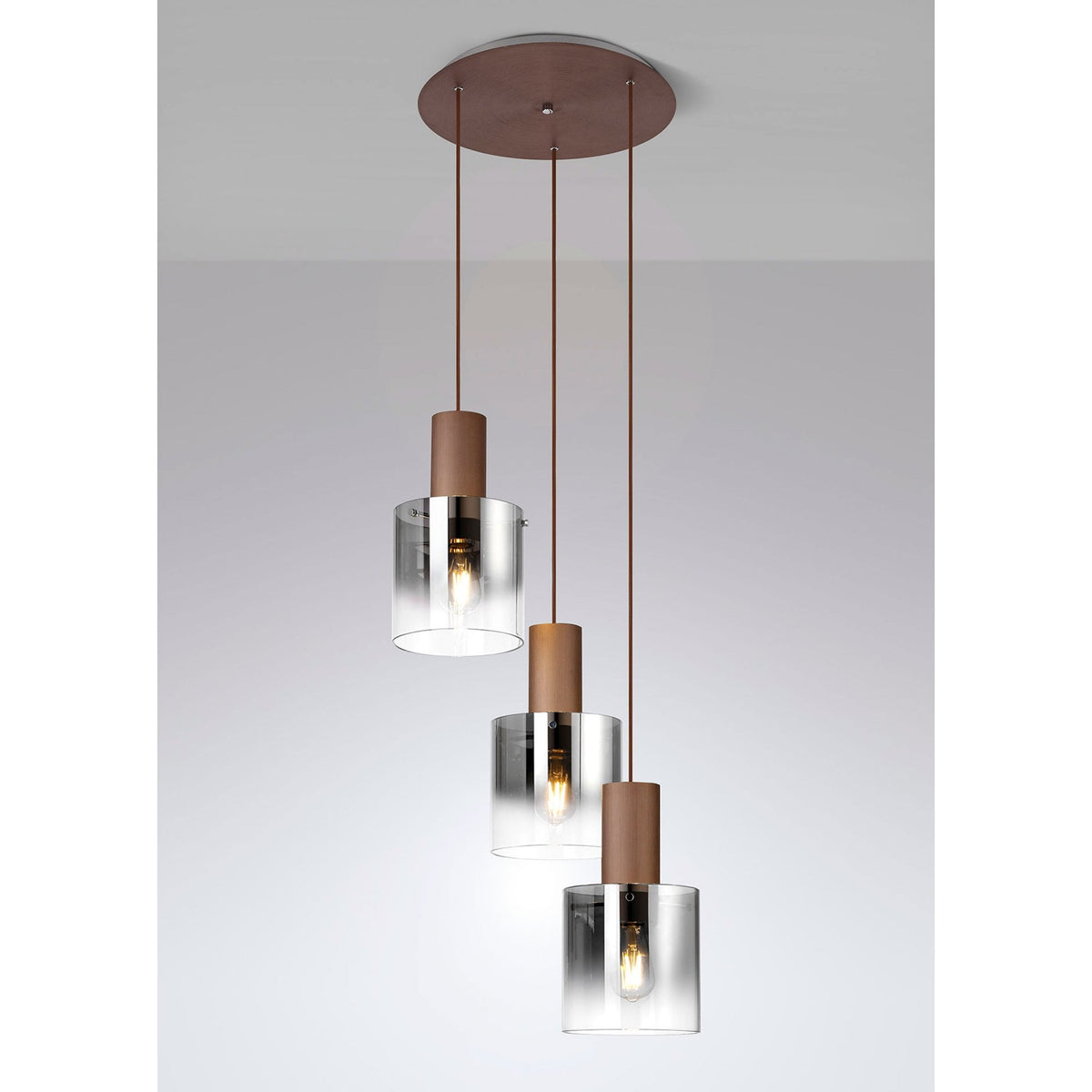 Belstone Triple Round Pendant in Mocha with Smoke Fade Glass