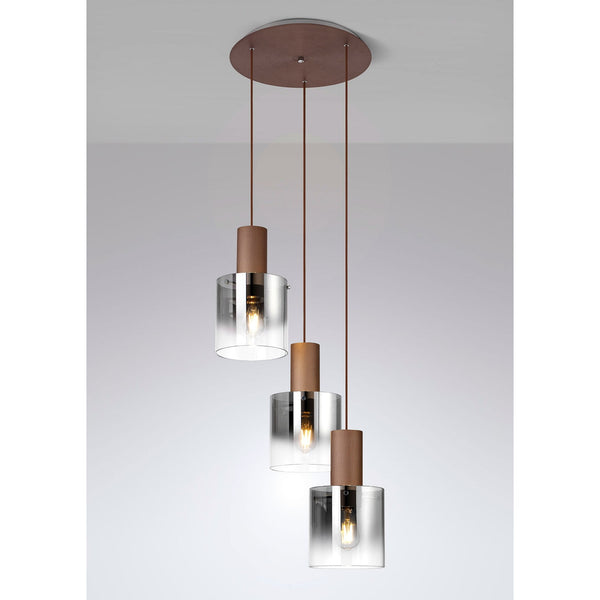 Belstone Triple Round Pendant in Mocha with Smoke Fade Glass