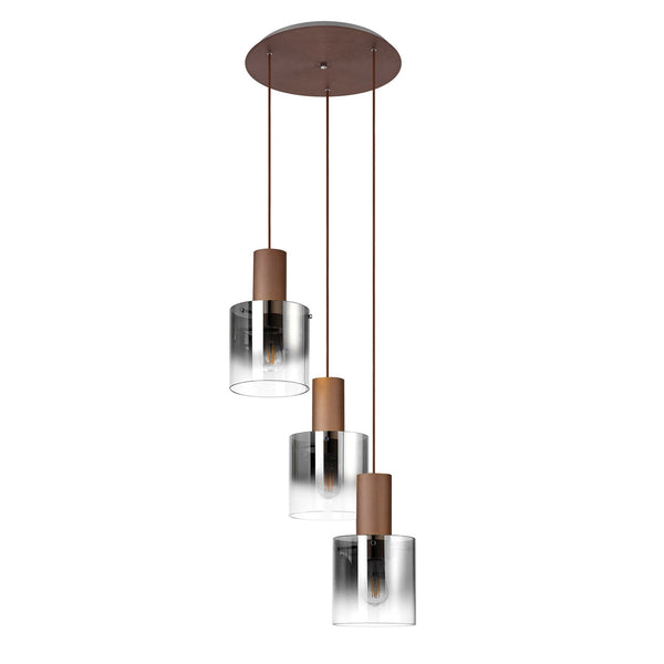 Belstone Triple Round Pendant in Mocha with Smoke Fade Glass