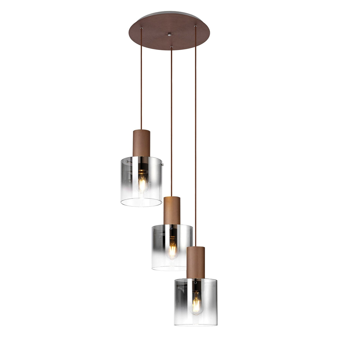 Belstone Triple Round Pendant in Mocha with Smoke Fade Glass