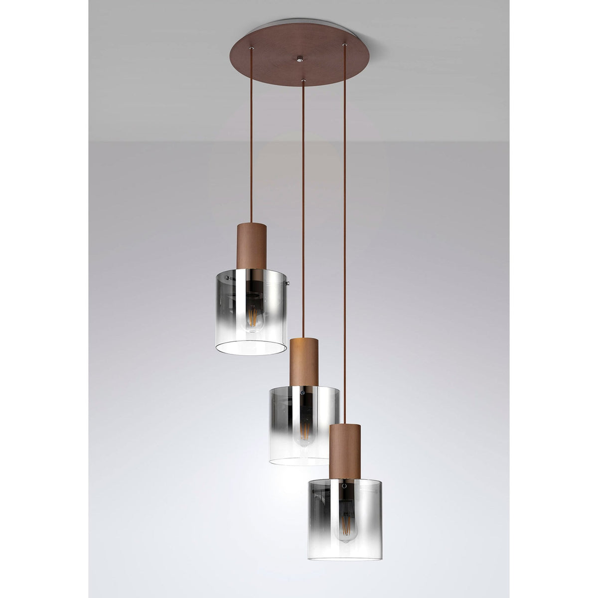 Belstone Triple Round Pendant in Mocha with Smoke Fade Glass