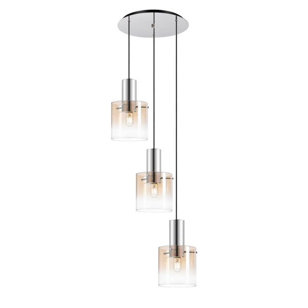 Belstone Triple Round Pendant in Polished Nickel & Black with Amber Fade Glass