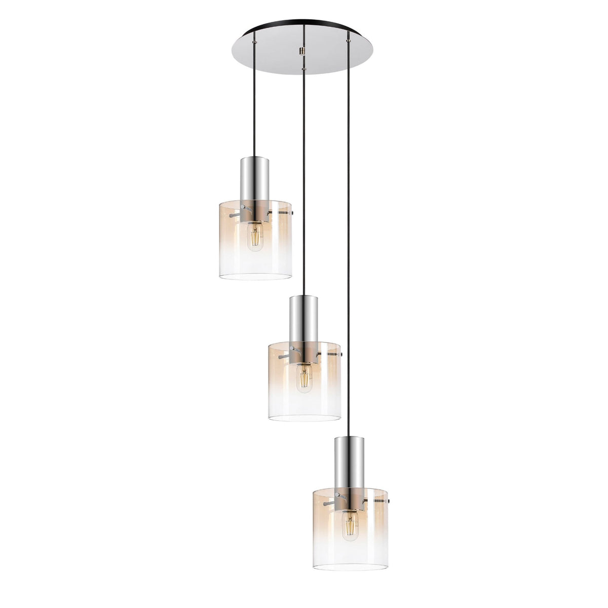 Belstone Triple Round Pendant in Polished Nickel & Black with Amber Fade Glass
