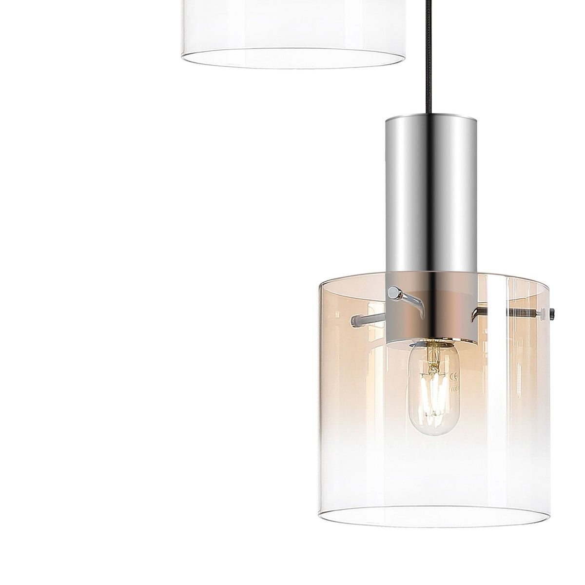 Belstone Triple Round Pendant in Polished Nickel & Black with Amber Fade Glass