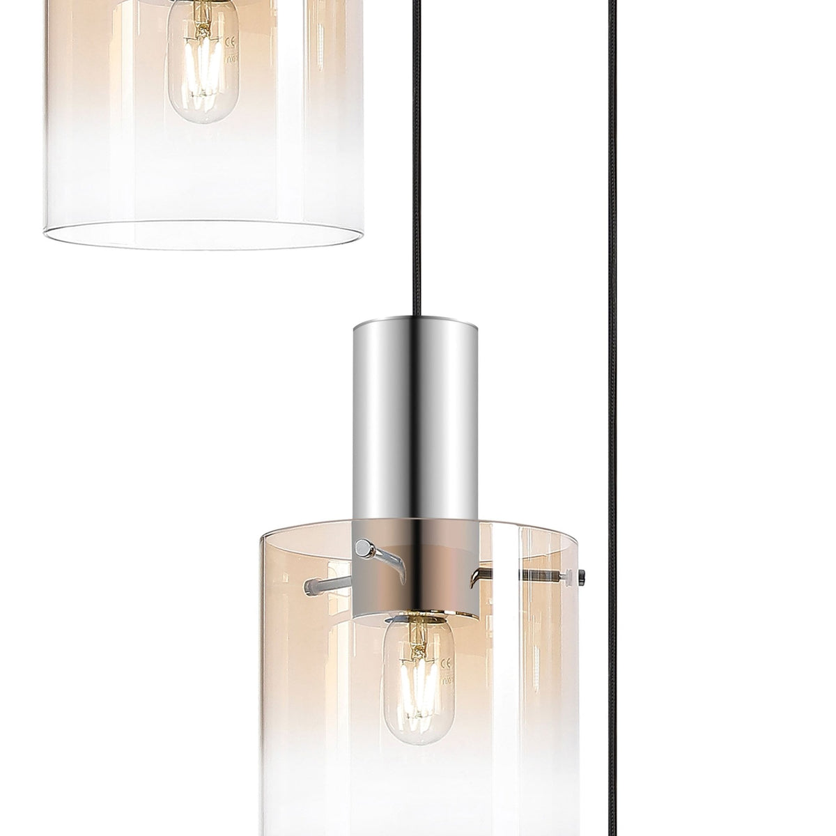 Belstone Triple Round Pendant in Polished Nickel & Black with Amber Fade Glass