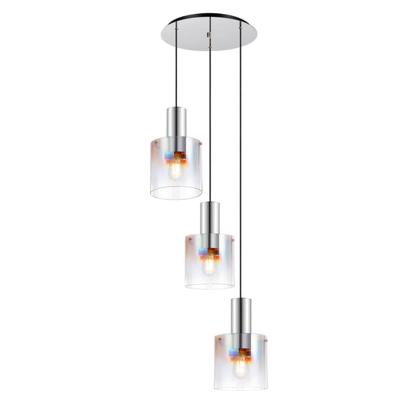 Belstone Triple Round Pendant in Polished Nickel & Black with Iridescent Fade Glass