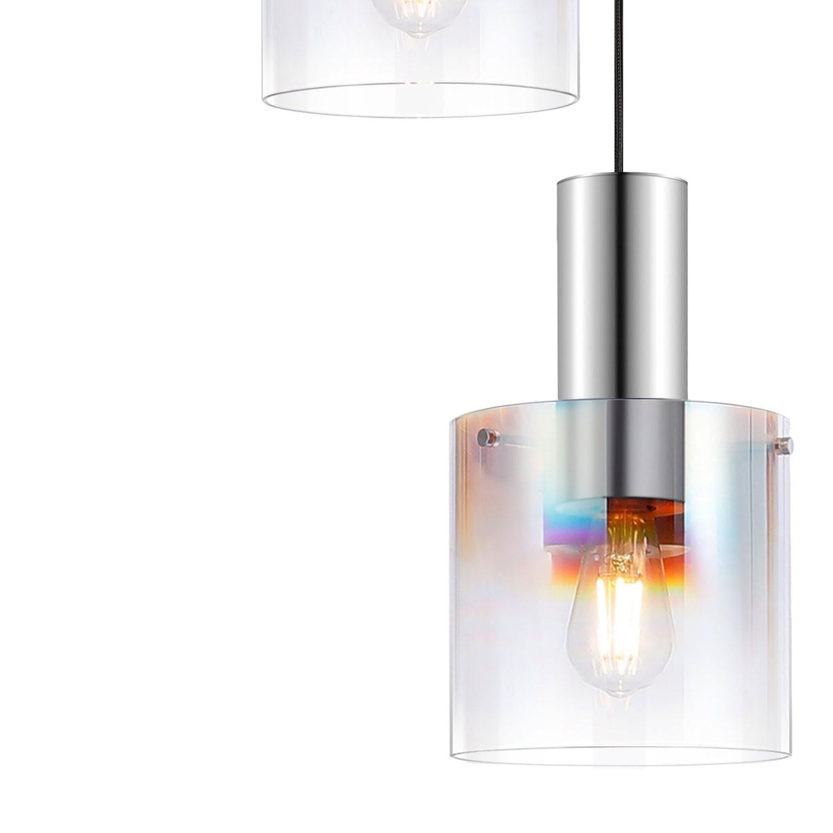 Belstone Triple Round Pendant in Polished Nickel & Black with Iridescent Fade Glass