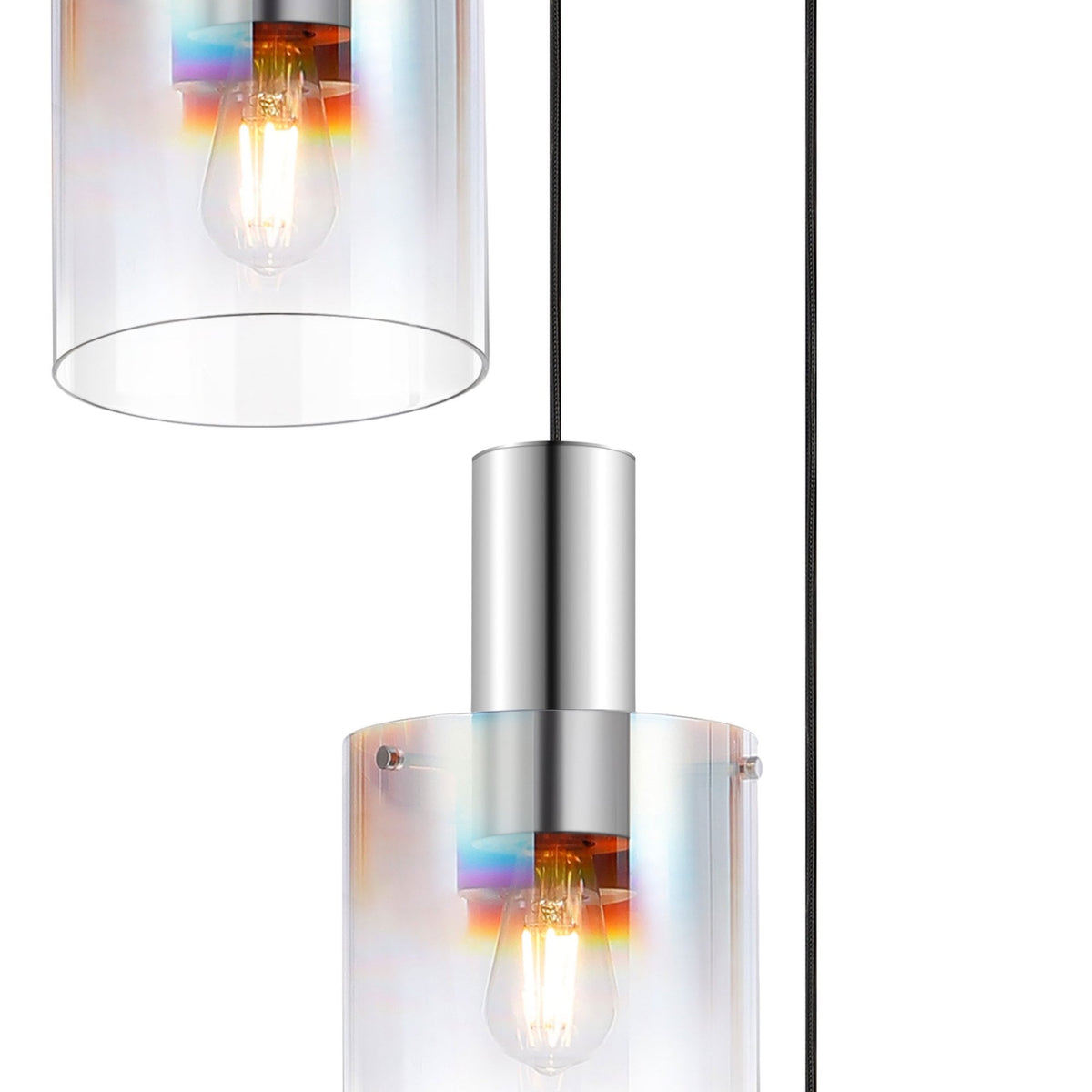 Belstone Triple Round Pendant in Polished Nickel & Black with Iridescent Fade Glass