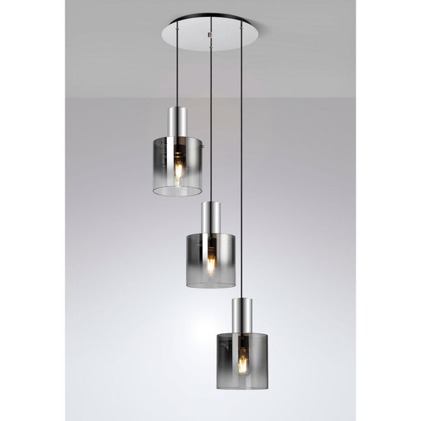 Belstone Triple Round Pendant in Polished Nickel & Black with Smoke Fade Glass