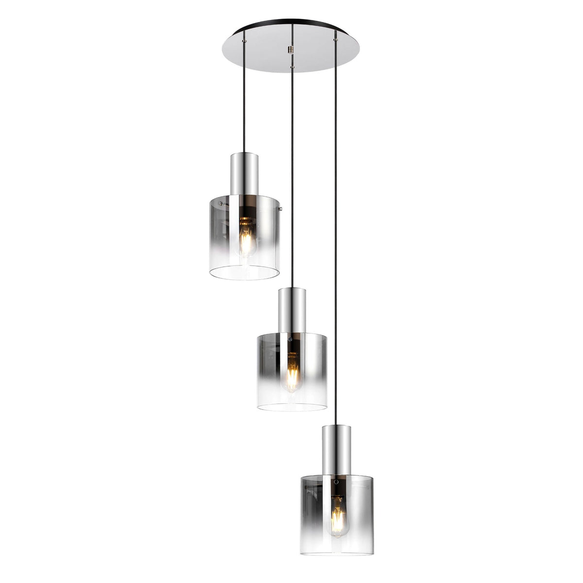 Belstone Triple Round Pendant in Polished Nickel & Black with Smoke Fade Glass