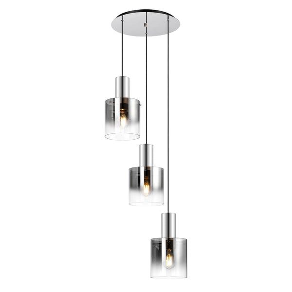 Belstone Triple Round Pendant in Polished Nickel & Black with Smoke Fade Glass
