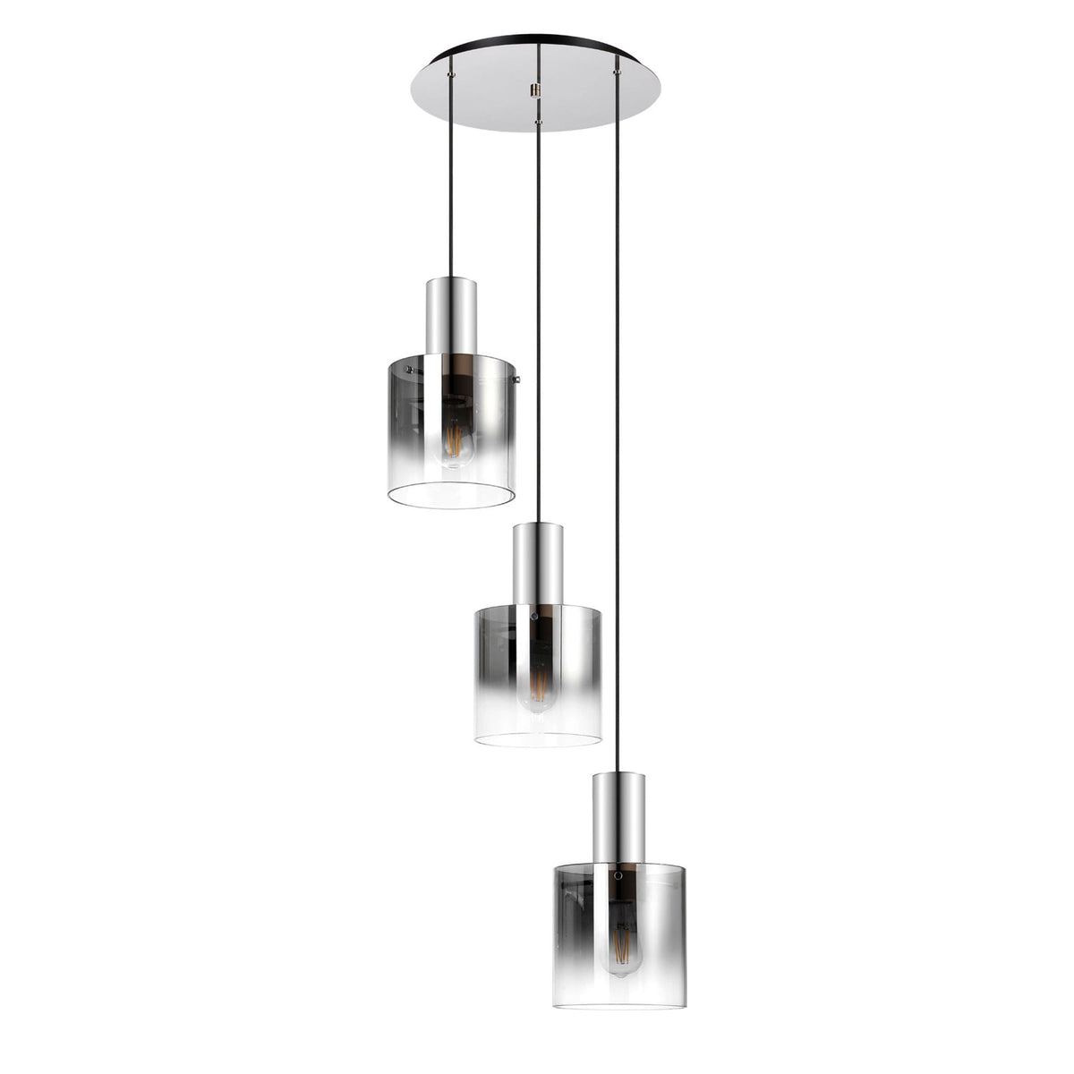 Belstone Triple Round Pendant in Polished Nickel & Black with Smoke Fade Glass
