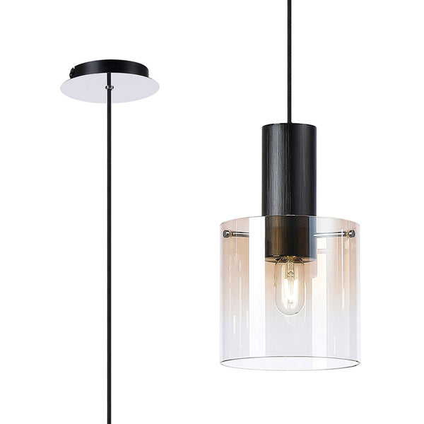 Belstone Single Drop Pendant in Black & Chrome with Amber Fade Glass