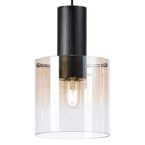 Belstone Single Drop Pendant in Black & Chrome with Amber Fade Glass