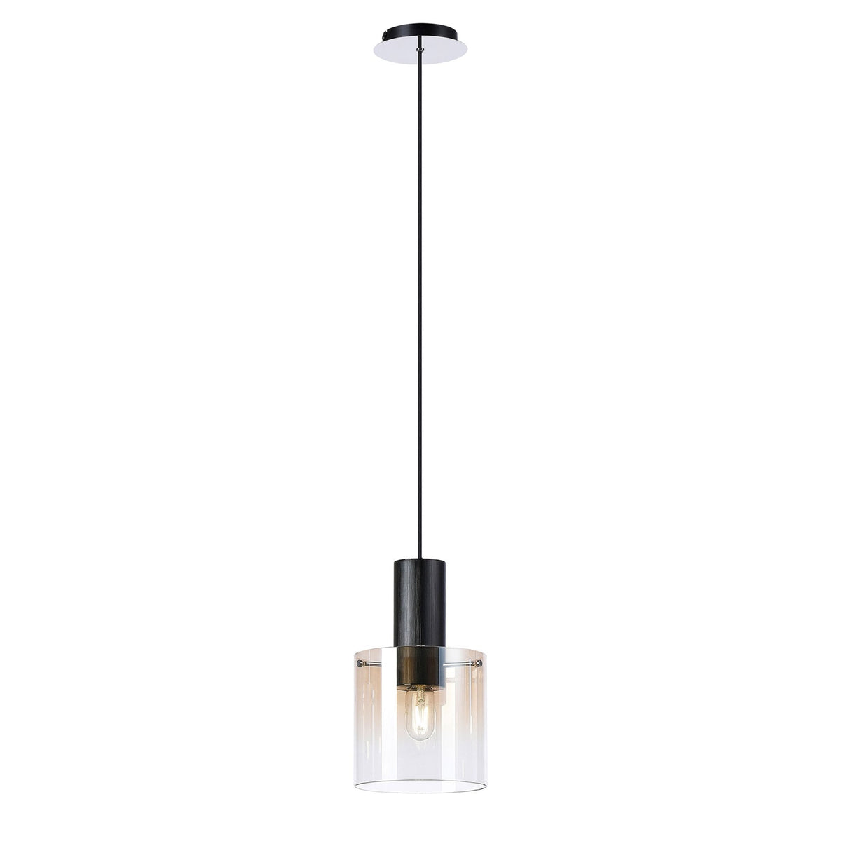 Belstone Single Drop Pendant in Black & Chrome with Amber Fade Glass