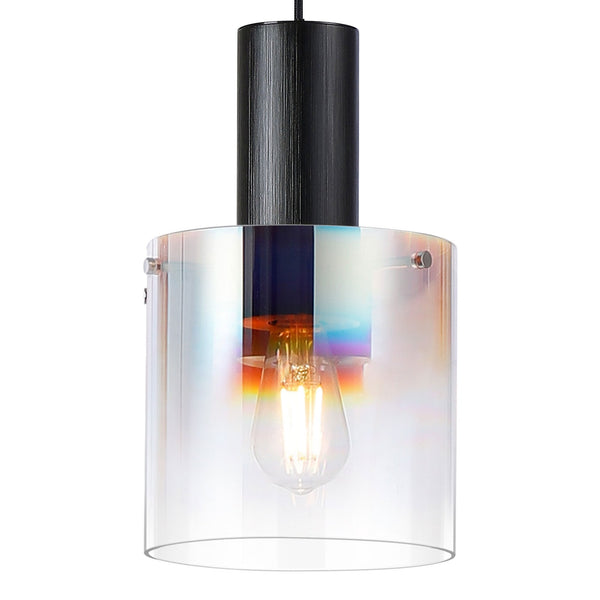 Belstone Single Drop Pendant in Black & Chrome with Iridescent Fade Glass