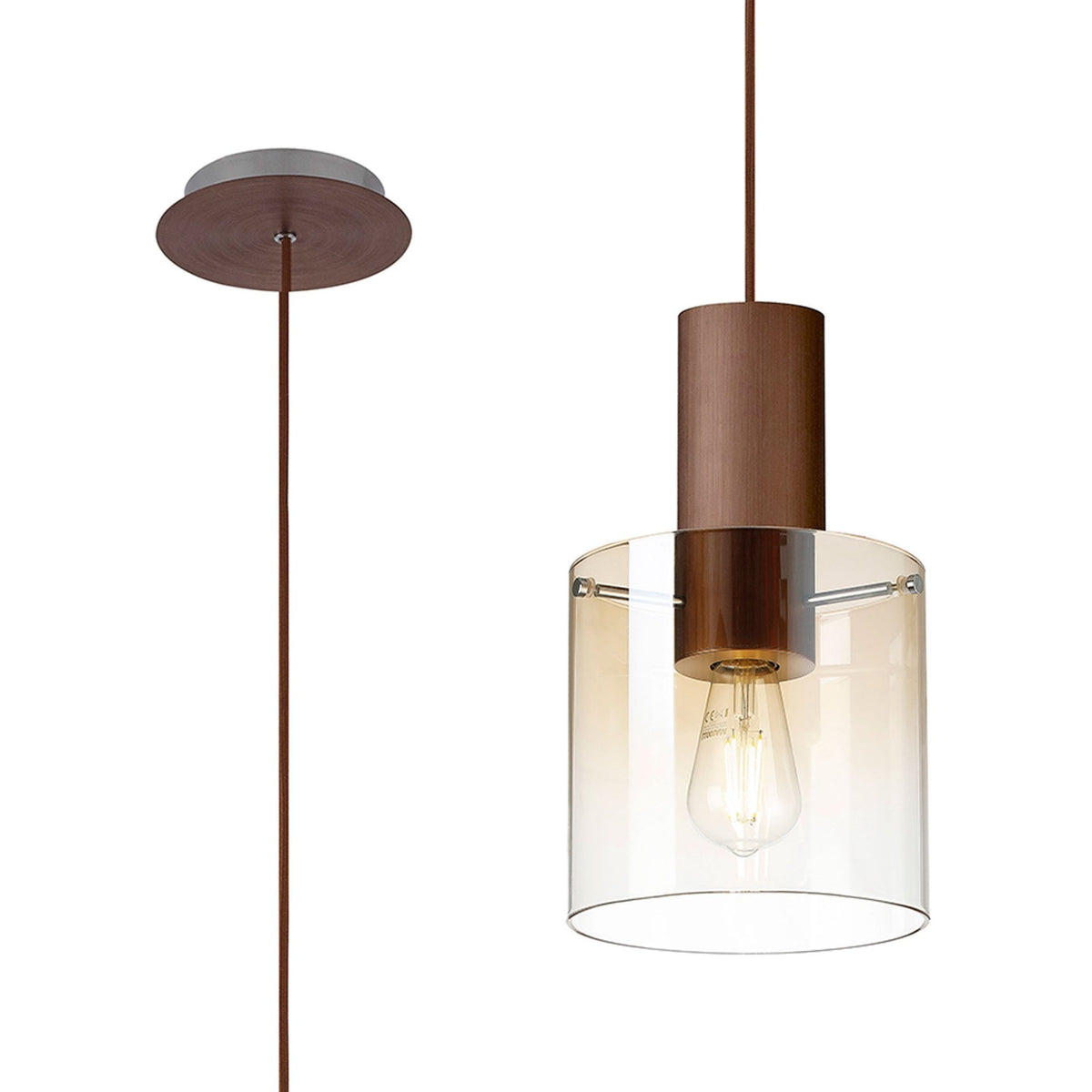 Belstone Single Drop Pendant in Mocha with Amber Fade Glass