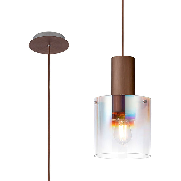 Belstone Single Drop Pendant in Mocha with Iridescent Fade Glass