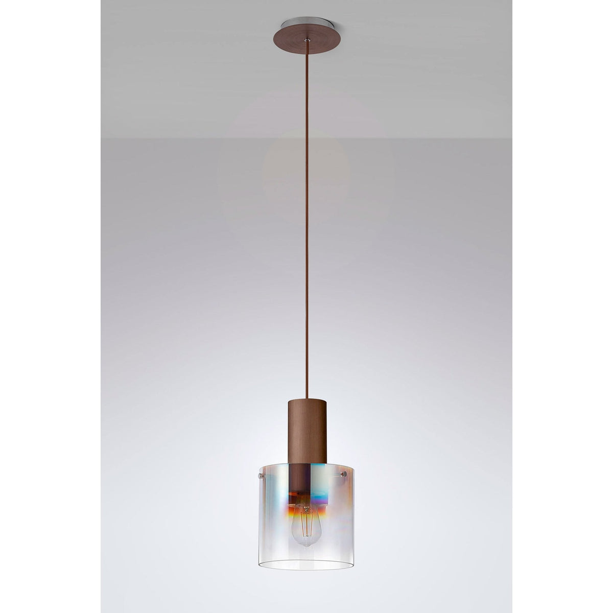 Belstone Single Drop Pendant in Mocha with Iridescent Fade Glass