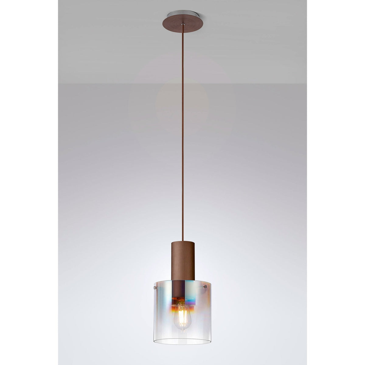 Belstone Single Drop Pendant in Mocha with Iridescent Fade Glass