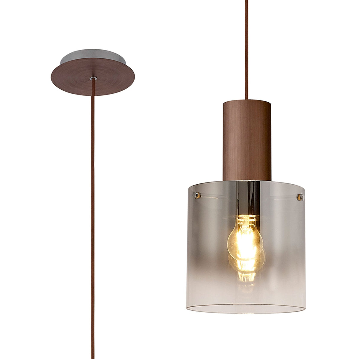 Belstone Single Drop Pendant in Mocha with Smoke Fade Glass
