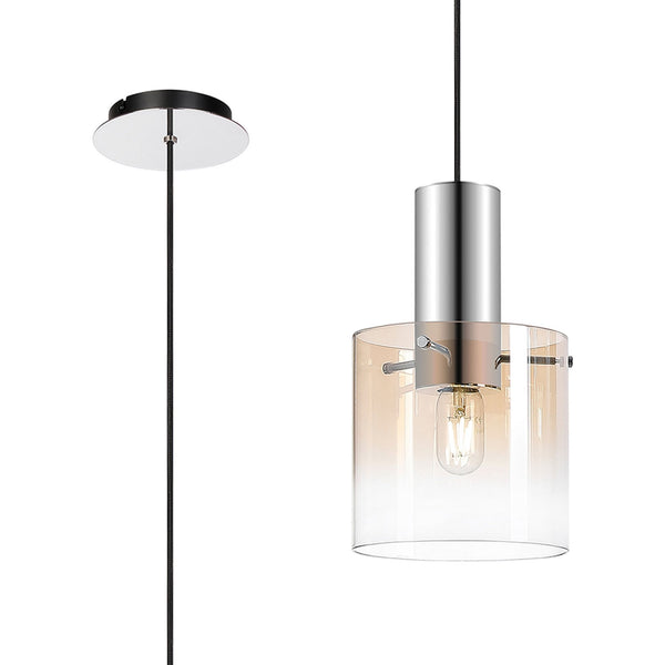 Belstone Single Drop Pendant in Polished Nickel & Black with Amber Fade Glass