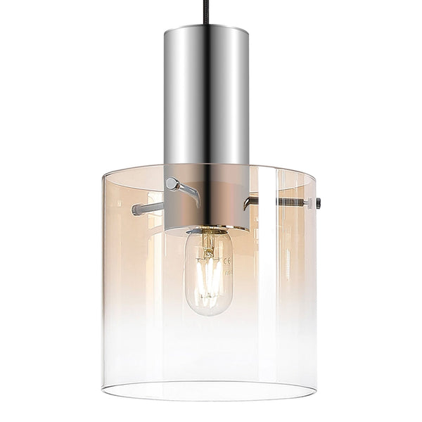 Belstone Single Drop Pendant in Polished Nickel & Black with Amber Fade Glass