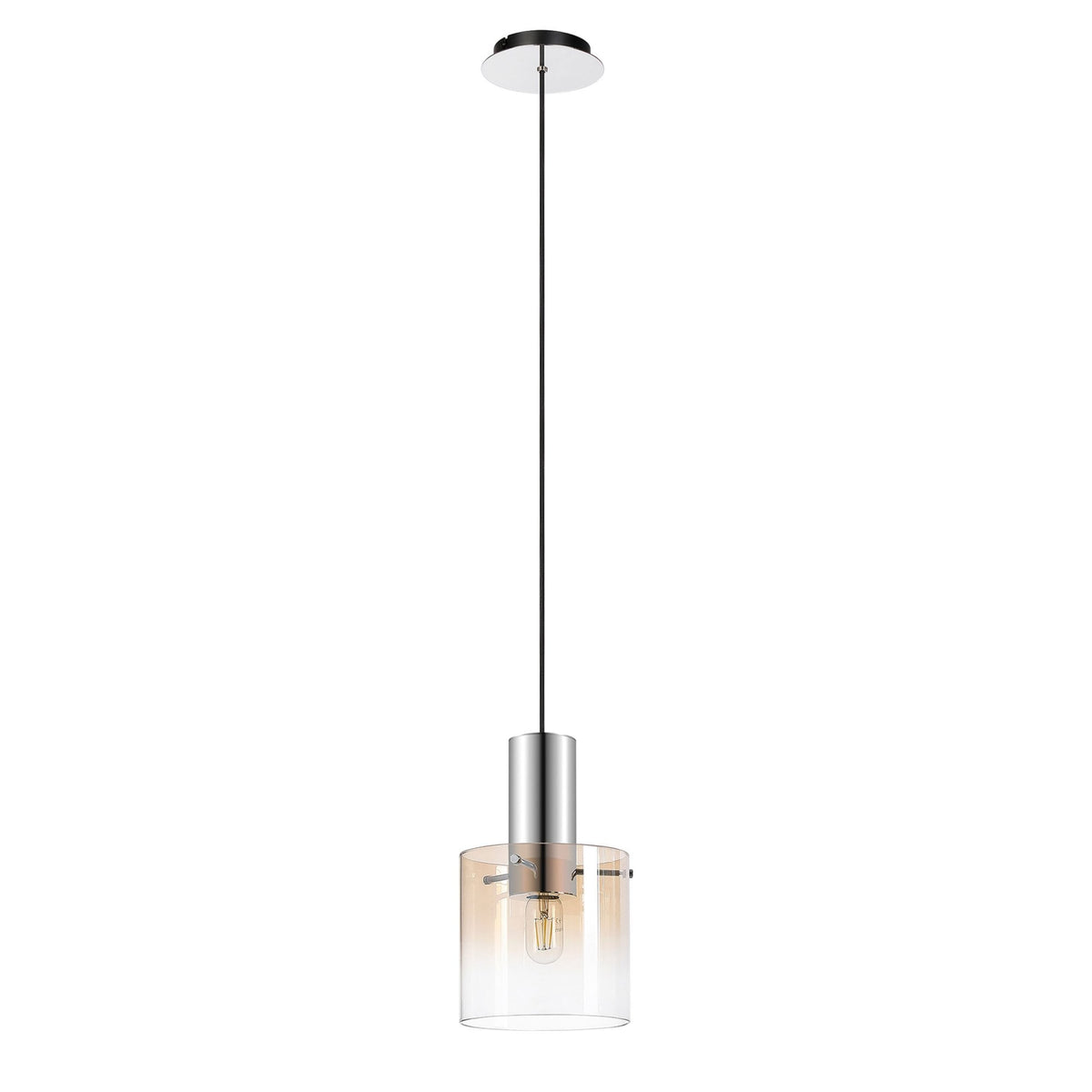 Belstone Single Drop Pendant in Polished Nickel & Black with Amber Fade Glass