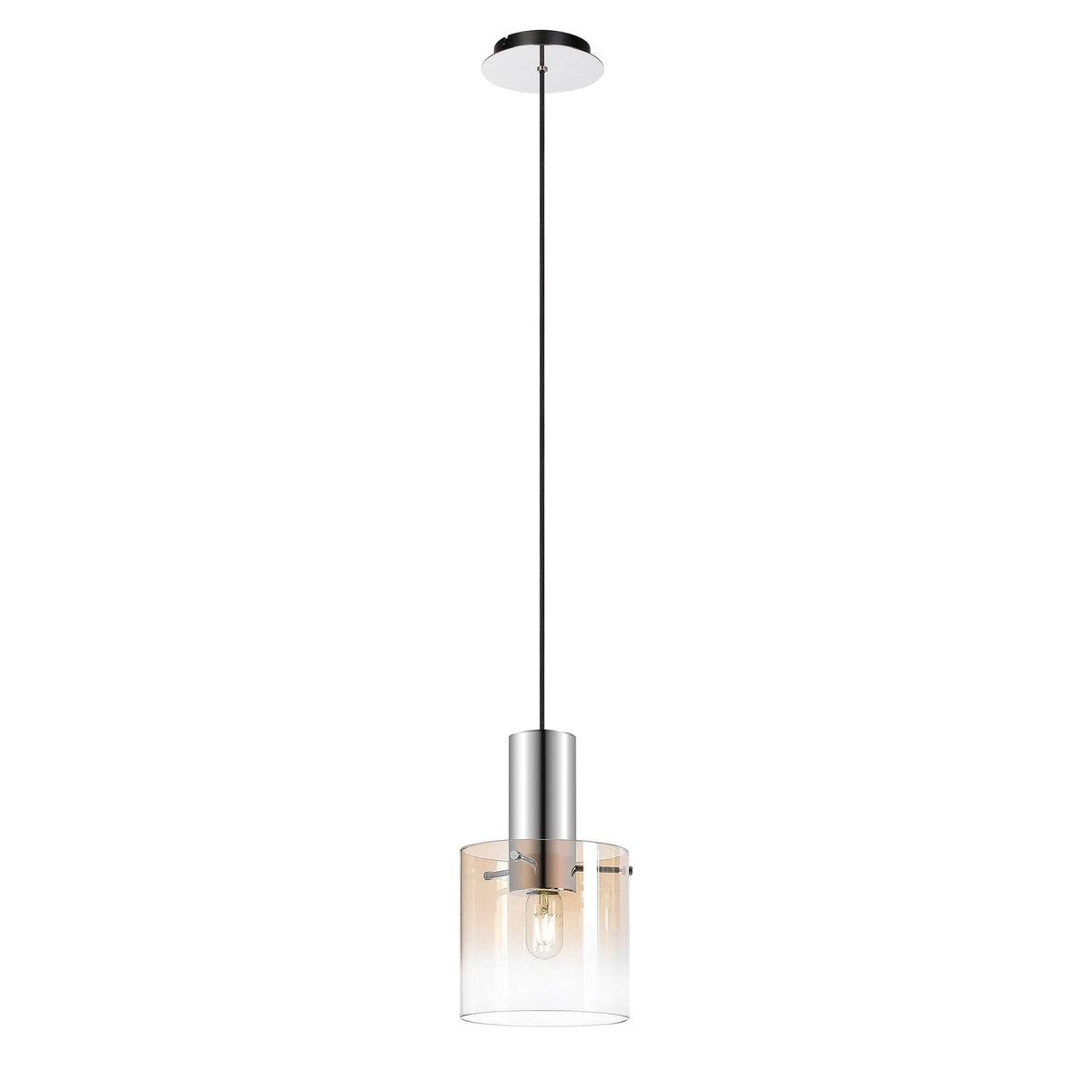Belstone Single Drop Pendant in Polished Nickel & Black with Amber Fade Glass