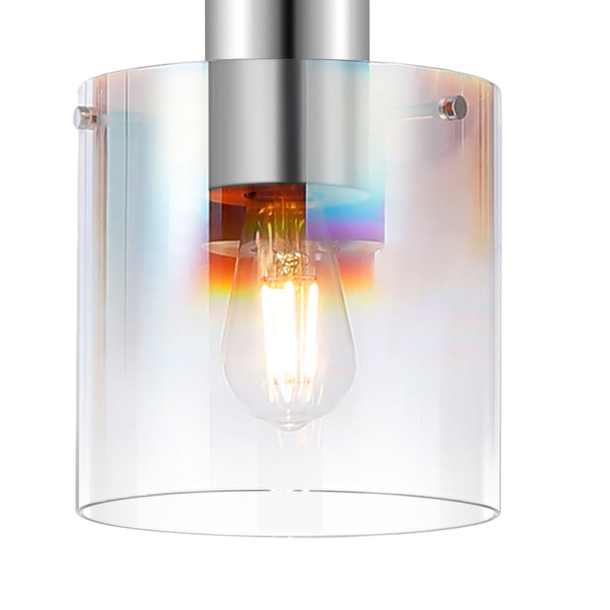 Belstone Single Drop Pendant in Polished Nickel & Black with Iridescent Fade Glass