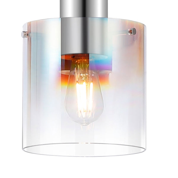 Belstone Single Drop Pendant in Polished Nickel & Black with Iridescent Fade Glass