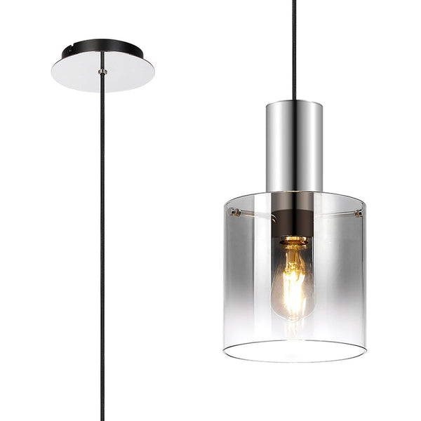 Belstone Single Drop Pendant in Polished Nickel & Black with Smoke Fade Glass