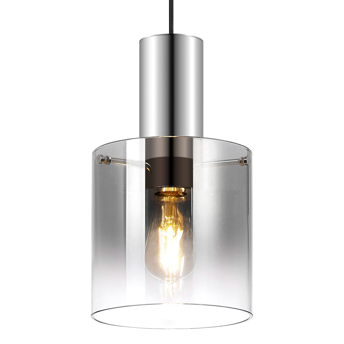 Belstone Single Drop Pendant in Polished Nickel & Black with Smoke Fade Glass