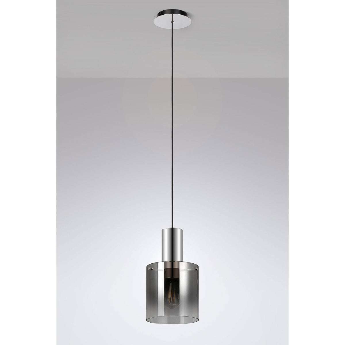 Belstone Single Drop Pendant in Polished Nickel & Black with Smoke Fade Glass