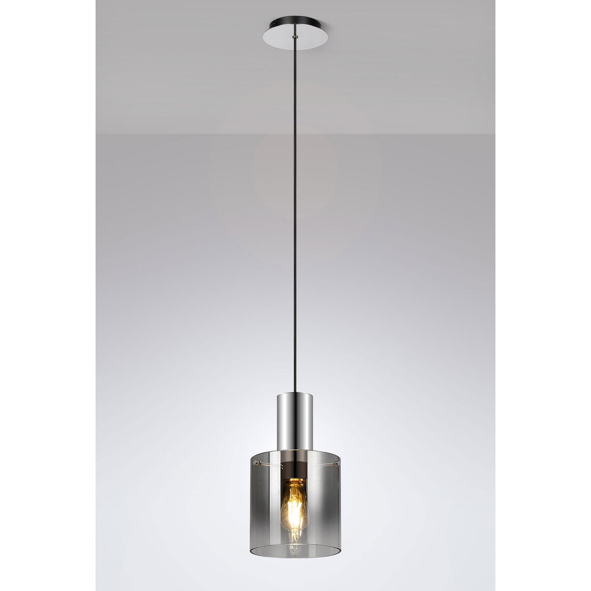 Belstone Single Drop Pendant in Polished Nickel & Black with Smoke Fade Glass