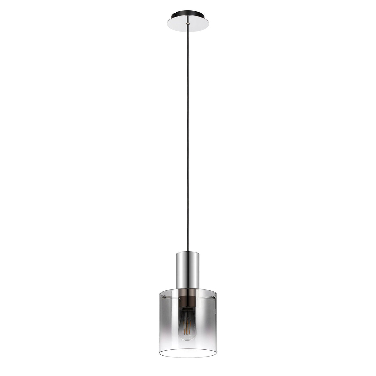 Belstone Single Drop Pendant in Polished Nickel & Black with Smoke Fade Glass