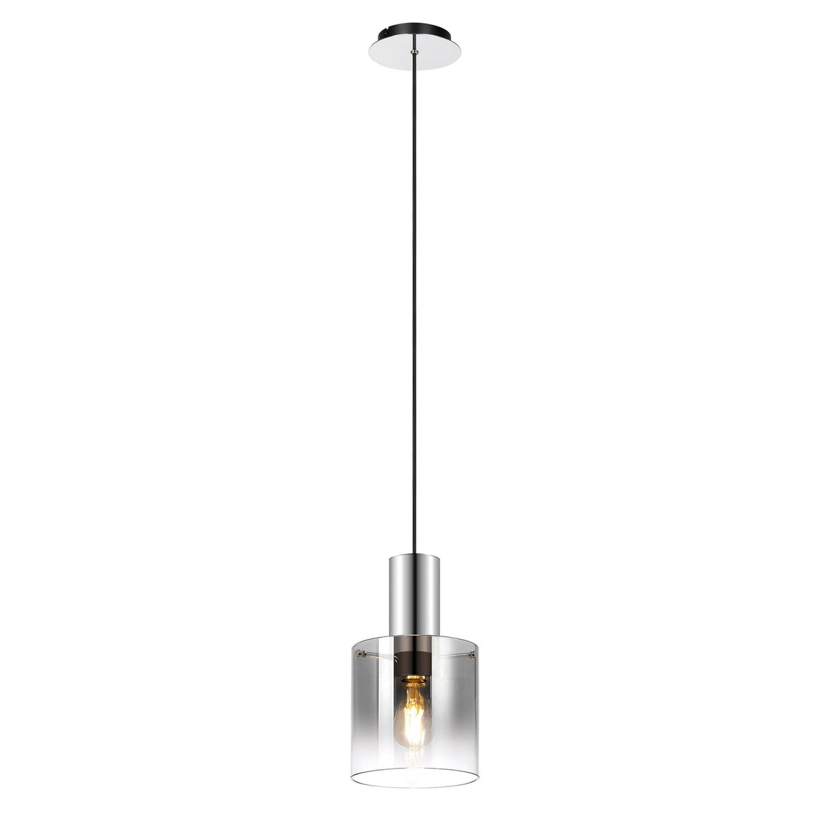 Belstone Single Drop Pendant in Polished Nickel & Black with Smoke Fade Glass