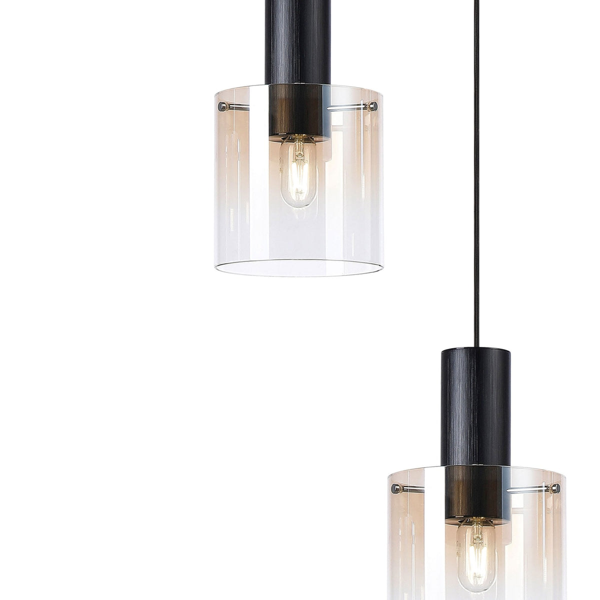 Belstone 5 Drop Round Pendant in Black & Chrome with Amber Fade Glass