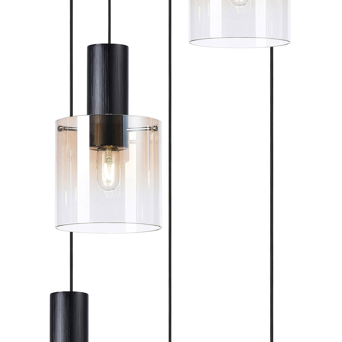 Belstone 5 Drop Round Pendant in Black & Chrome with Amber Fade Glass