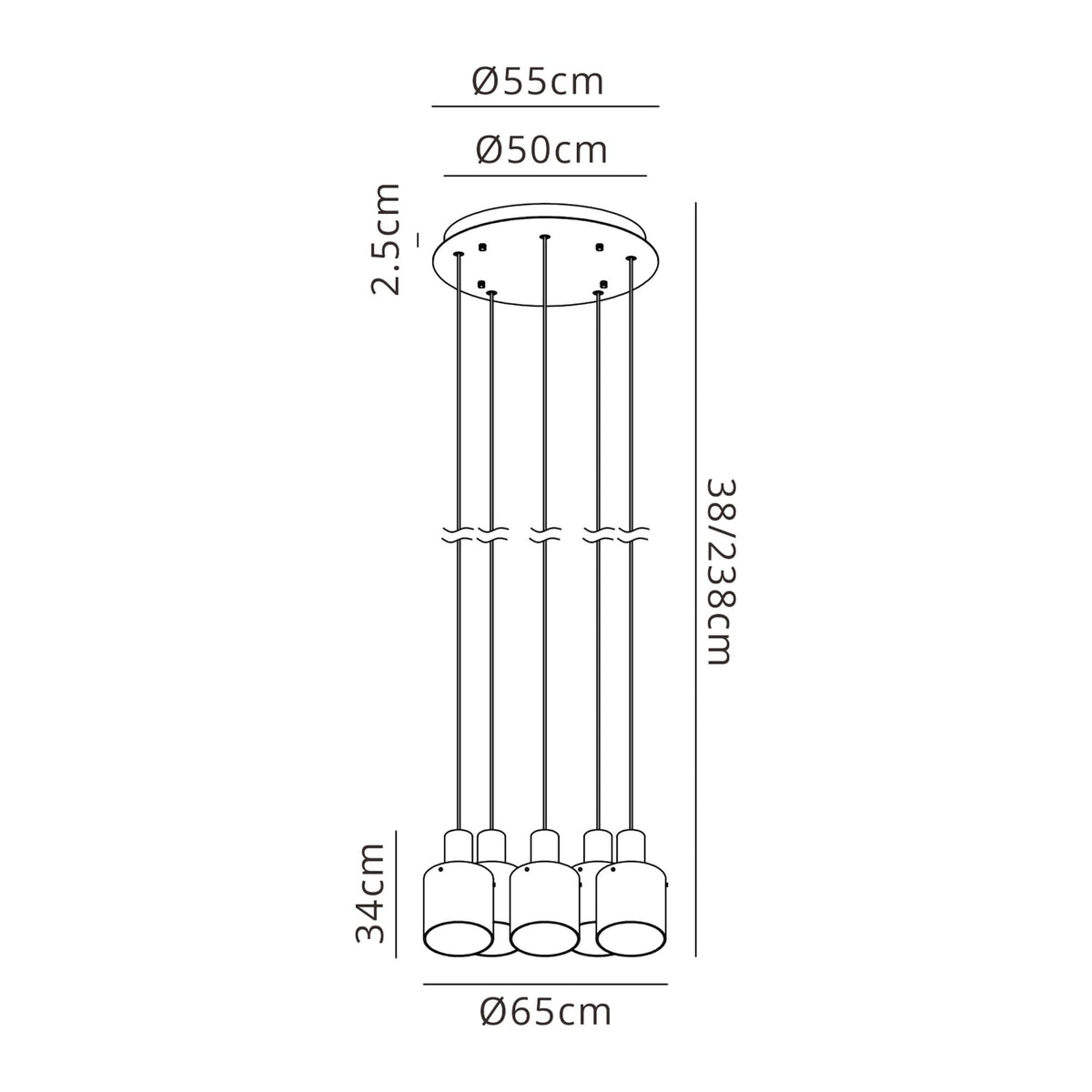 Belstone 5 Drop Round Pendant in Black & Chrome with Amber Fade Glass