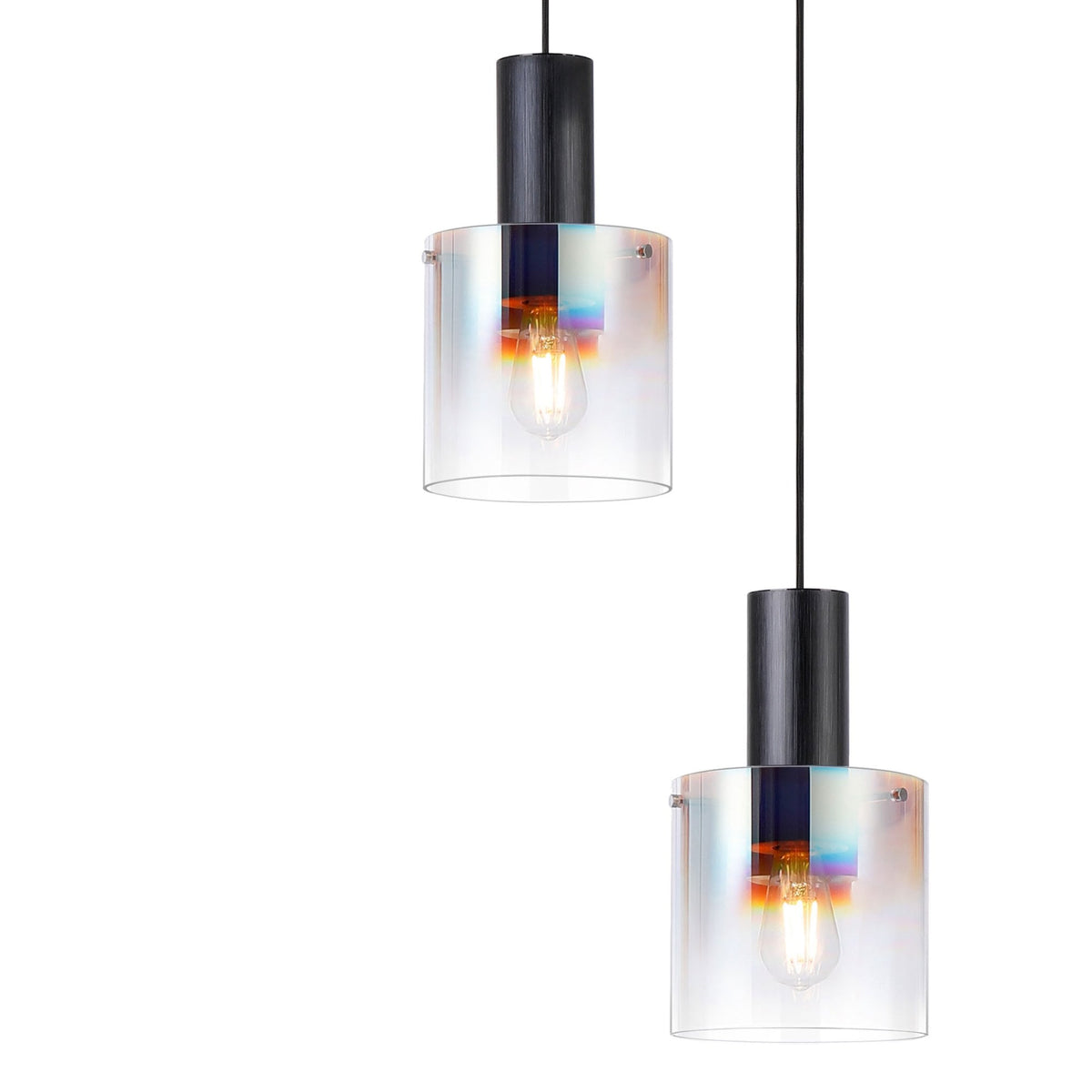 Belstone 5 Drop Round Pendant in Black & Chrome with Iridescent Fade Glass