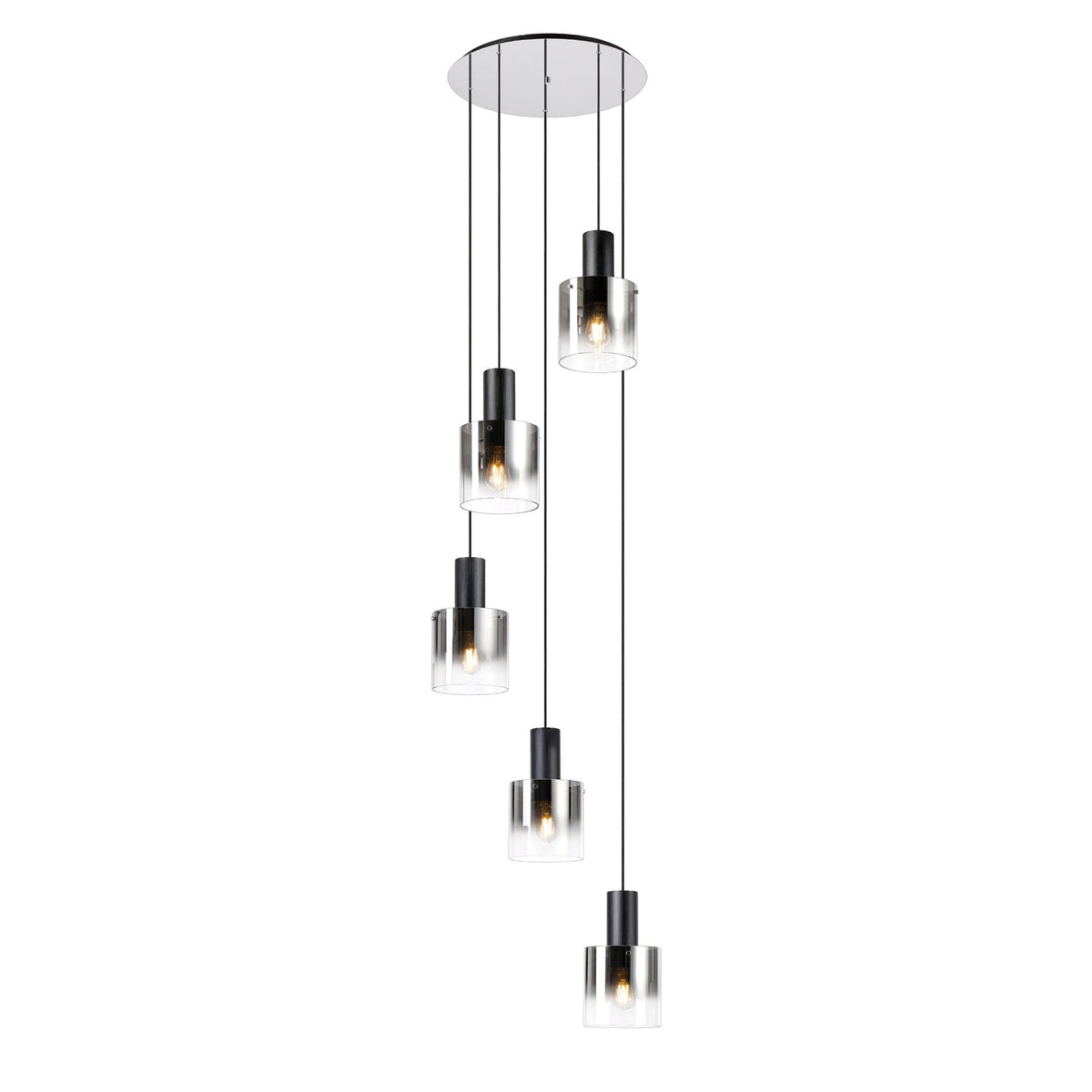 Belstone 5 Drop Round Pendant in Black & Chrome with Smoke Fade Glass