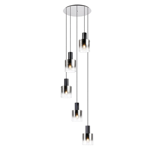 Belstone 5 Drop Round Pendant in Black & Chrome with Smoke Fade Glass